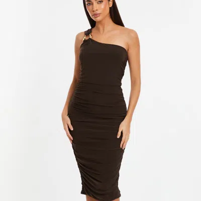 Quiz Gold Buckle One-shoulder Midi Dress In Black