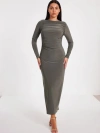Quiz Ity Long Sleeve Maxi Dress In Brown