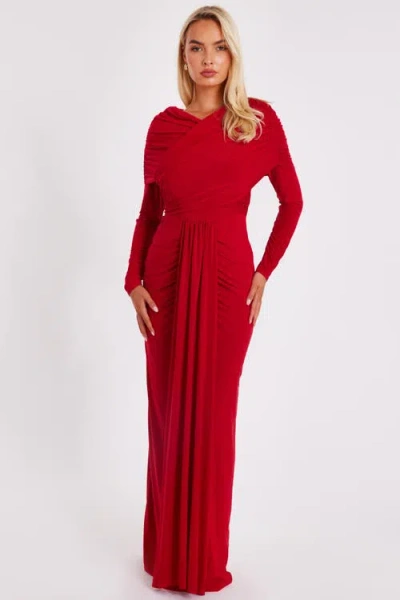Quiz Ity Maxi Dress With Draping In Red