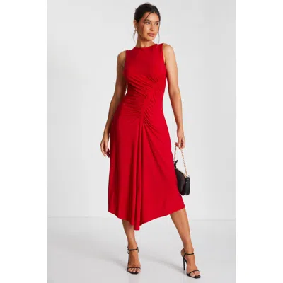 Quiz Ity Ruched Detail Midi Dress In Red