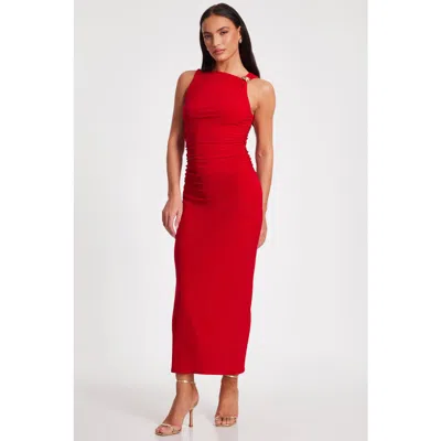 Quiz Ity Ruched Waist Maxi Dress In Red