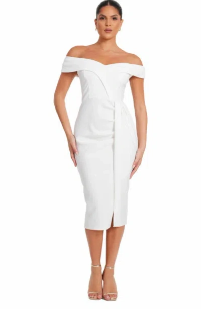 Quiz Jacquard Bardot Wrap Dress In White