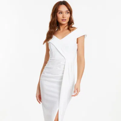 Quiz Jacquard Midi Bardot Wrap Dress In White
