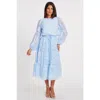 Quiz Jacquard Midi Dress With Balloon Sleeve In Pale Blue