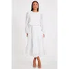 Quiz Jacquard Midi Dress With Balloon Sleeve In White