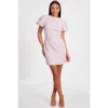 Quiz Jacquard Puff Sleeve Mini Dress In Pale Pink