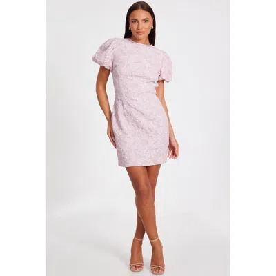 Quiz Jacquard Puff Sleeve Mini Dress In Pale Pink