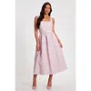 Quiz Jacquard Square Neck Midi Dress In Pale Pink