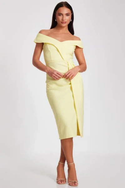 Quiz Jaquard Midi Dress In Light Yellow