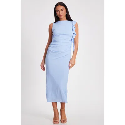 Quiz Jersey Frill Detail Midi Dress In Pale Blue