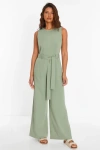 Quiz Linen Culotte Jumpsuit In Green