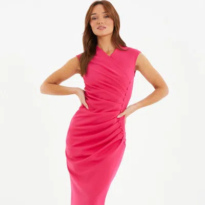 Quiz Maxi Dress With Wrap Button Detail In Pink