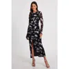 Quiz Mesh Floral Long Sleeve Maxi Dress In Black