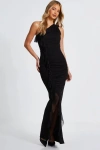 Quiz Mesh Frill Detail One Shoulder Maxi Dress In Black