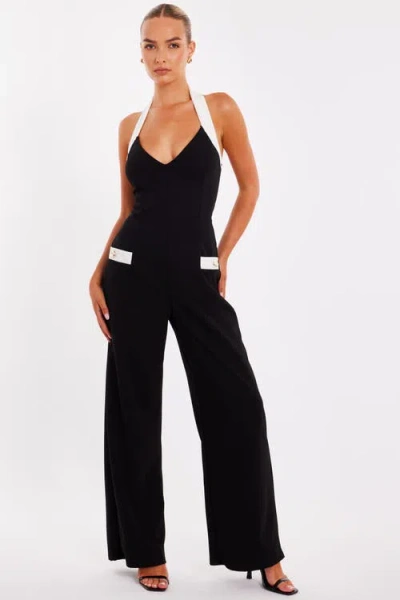 Quiz Monochrome Halter Jumpsuit With Pocket Detail In Black