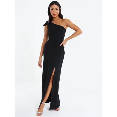 Quiz One-shoulder Bow Detail Maxi Dress In Black