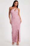 Quiz One Shoulder Cut Out 3d Floral Maxi Dress In Blush