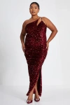 Quiz One Shoulder Cut Out Sequin Maxi Dress In Berry