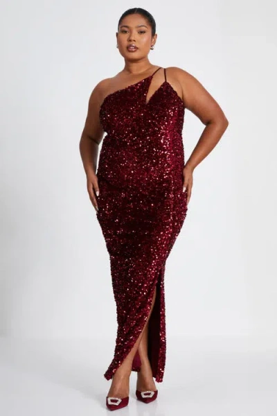 Quiz One Shoulder Cut Out Sequin Maxi Dress In Berry