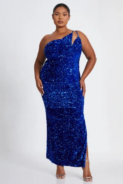Quiz One Shoulder Cut Out Sequin Maxi Dress In Royal Blue