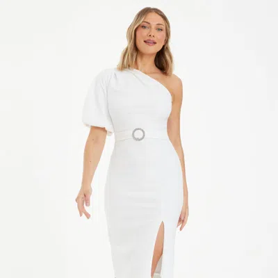 Quiz One-shoulder Midi Dress With Diamante Buckle In White