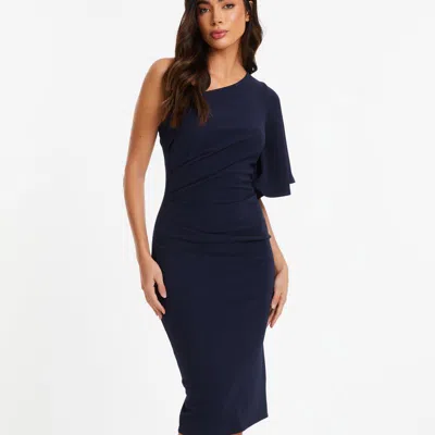 Quiz One-shoulder Ruched Midi Dress In Blue