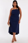 Quiz Plus Size Bandeau Dip Hem Dress In Blue