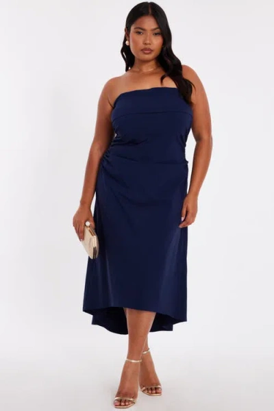 Quiz Plus Size Bandeau Dip Hem Dress In Blue