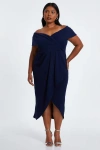 Quiz Plus Size Bardot Pleated Detail Midi Dress In Navy