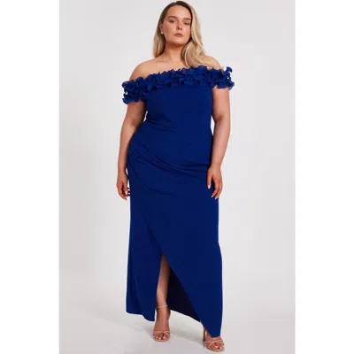 Quiz Plus Size Bardot Ruffle Maxi Dress In Royal Blue