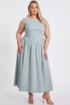 Quiz Plus Size Bengaline Drop Waist Maxi Dress In Blue