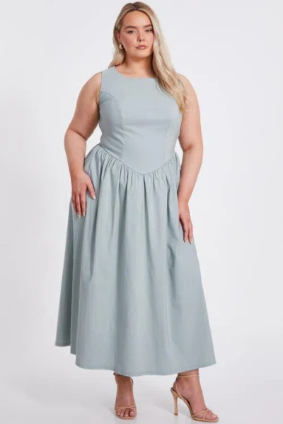 Quiz Plus Size Bengaline Drop Waist Maxi Dress In Blue