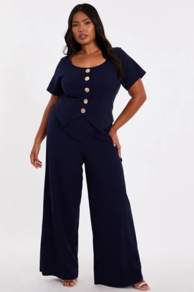 Quiz Plus Size Button Detail Palazzo Jumpsuit In Blue