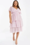 Quiz Plus Size Chiffon Glitter Tiered Dress In Pink