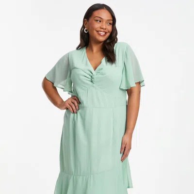 Quiz Plus Size Chiffon Knot Detail Tiered Maxi Dress In Green