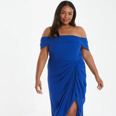 Quiz Plus Size Chiffon Ruched Midi Dress In Blue