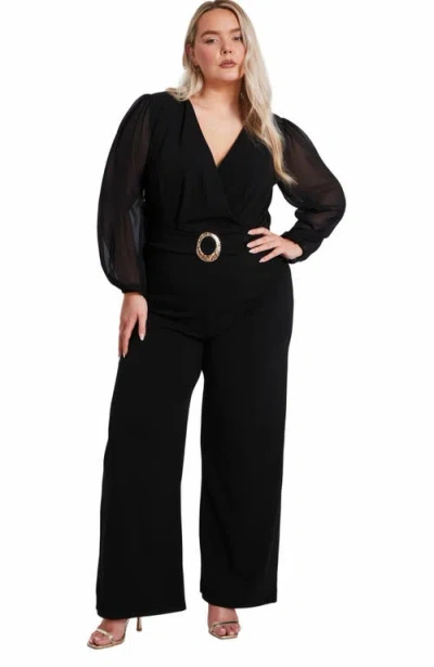 Quiz Plus Size Chiffon Wrap Buckle Jumpsuit In Black