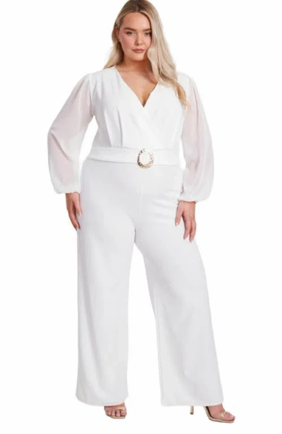 Quiz Plus Size Chiffon Wrap Buckle Jumpsuit In Cream