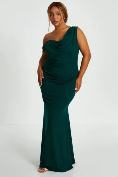 Quiz Plus Size Cold Shoulder Detail Maxi Dress In Green