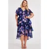 Quiz Plus Size Front Wrap Midi Dip Hem Dress In Navy
