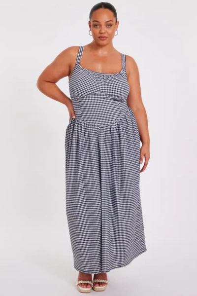 Quiz Plus Size Gingham Drop Waist Maxi Dress In Blue