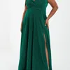 Quiz Plus Size Glitter Wrap Maxi Dress In Green