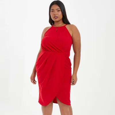 Quiz Plus Size High Neck Wrap Dress In Red