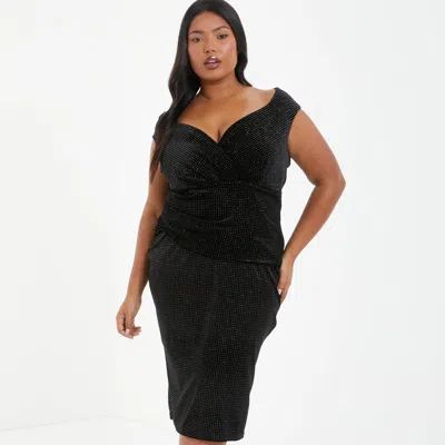 Quiz Plus Size Multi-glitter Velvet Midi Dress In Black