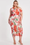 Quiz Plus Size One Shoulder Mesh Maxi Dress In Multi