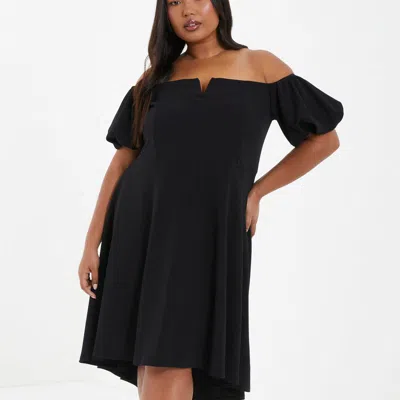 Quiz Plus Size Puff Sleeve Bardot Dress In Black