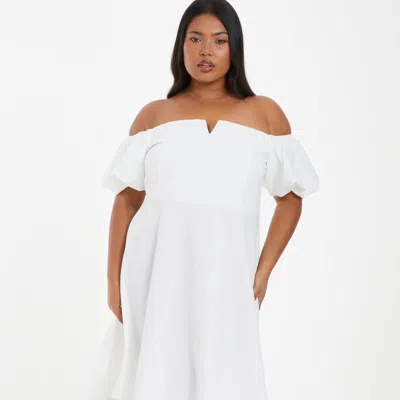 Quiz Plus Size Puff Sleeve Bardot Dress In White