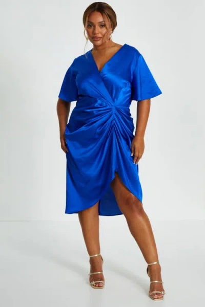 Quiz Plus Size Satin Angel Sleeve Midi Dress In Blue