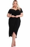 Quiz Plus Size Scuba Crepe Bardot Wrap Midi Dress In Black