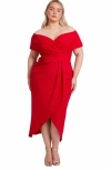 Quiz Plus Size Scuba Crepe Bardot Wrap Midi Dress In Red